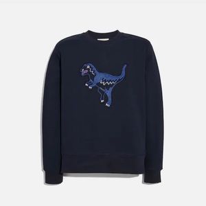 NWT COACH REXY EMBROIDERED SWEATSHIRT.   ADULT SMALL. BLUE